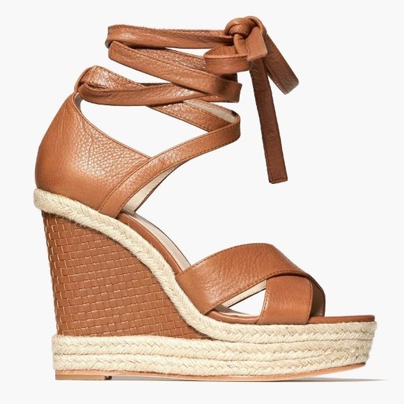 Paige Talia Wedge Ankle Wrap Sandals Women (Cognac) Size 10M - Picture 1 of 8